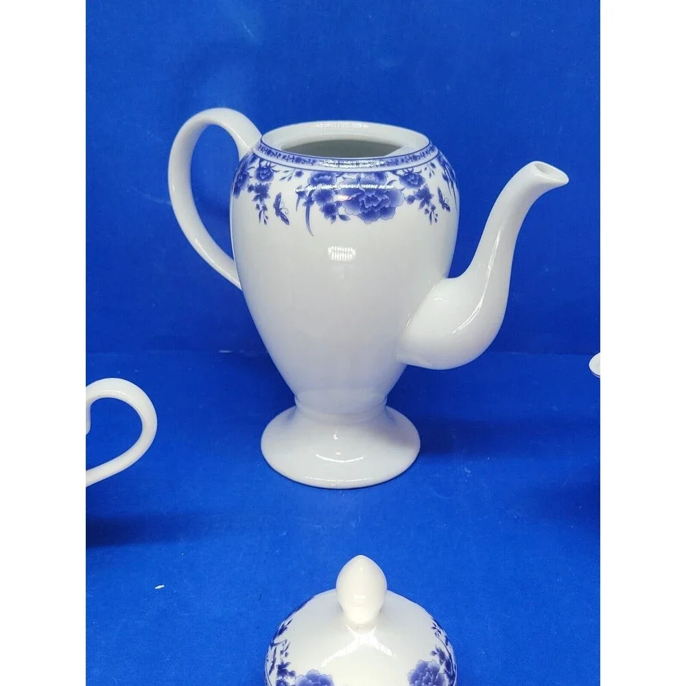 Baum Brothers Formalities Blue Rose Coffee Pot  Sugar & Creamer Set